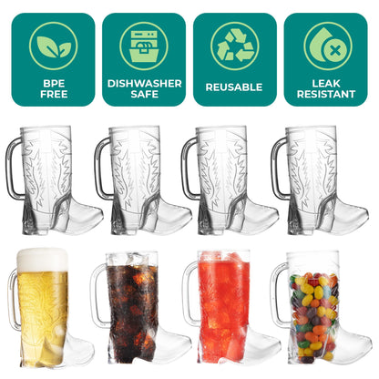 JoyServe Cowboy Boot Cups - (Bulk Pack of 12) 17oz Drink Mugs, Reusable BPA-Free Plastic Drinking Mug Cups for Kids, Western Themed Rodeo Birthday Party Decorations and Supplies