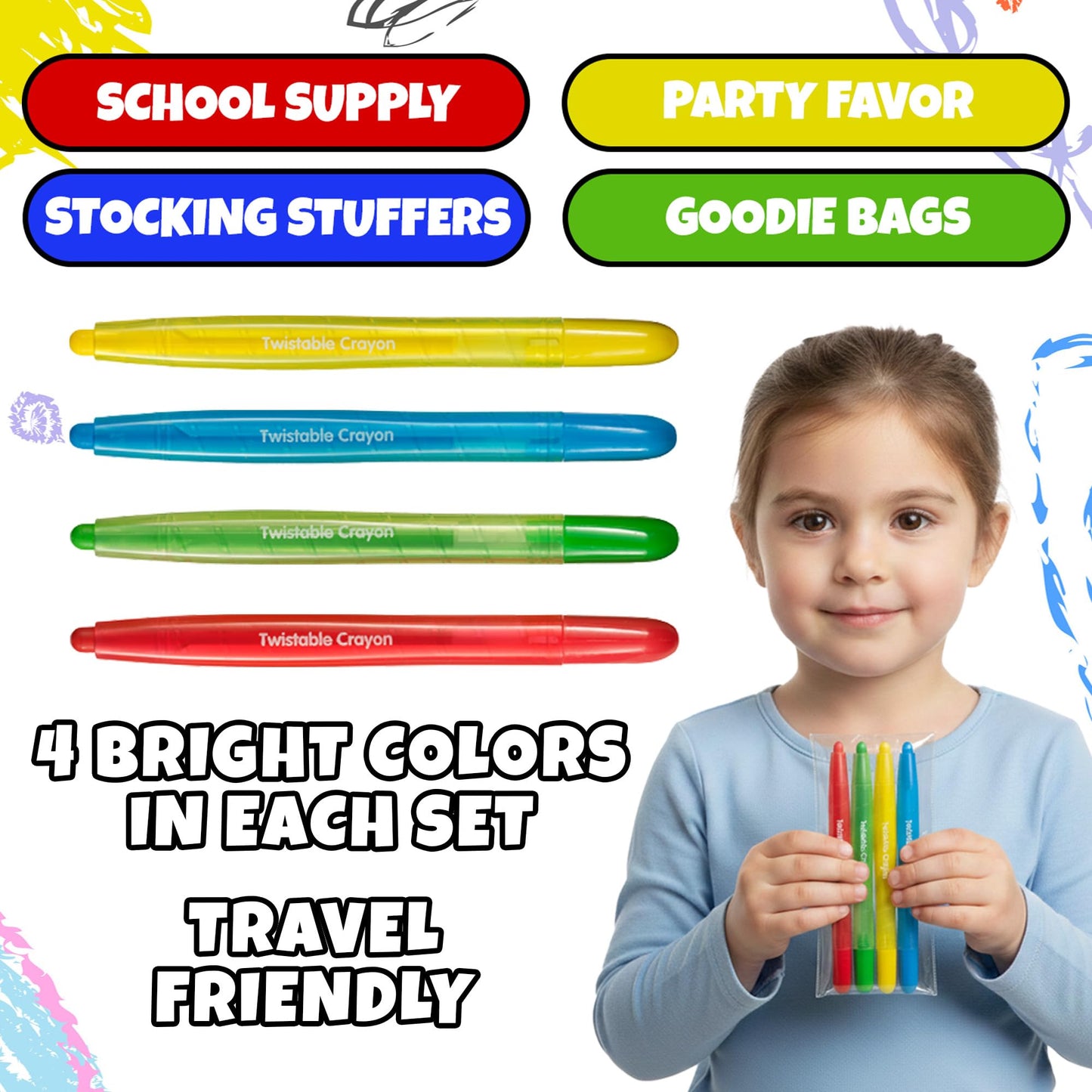 KiddieLoot Twistable Crayons Bulk 40 Pack (10 Sets of 4) - Non-Toxic, No-Sharpen Mess-Free Coloring Crayons for Kids, Party Favors, Restaurants, Classrooms, Birthday Goodie Bags & Travel Coloring Fun