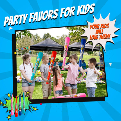 Inflatable Baseball Bats in Bulk - (Pack of 12) - Giant 42 Inch Baseball Party Favors for Kids, Sports Theme Toy Party Supplies and Birthday Party Decorations by Bedwina