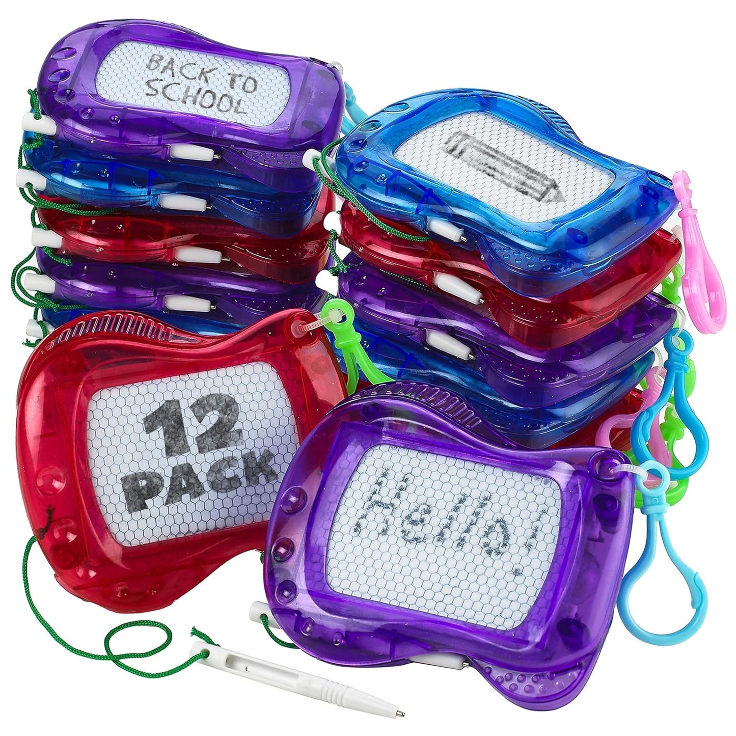 Mini Magnetic Drawing Board for Kids - Pack of 12 with Keychain Clip Erasable Doodle Sketch Writing Pad, Treasure Box Toys for Classroom Birthday Prizes Party Favors, Goodie Bags Stuffers for Kids