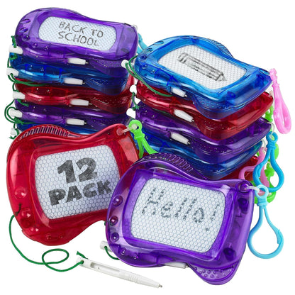 Mini Magnetic Drawing Board for Kids - Pack of 12 with Keychain Clip Erasable Doodle Sketch Writing Pad, Treasure Box Toys for Classroom Birthday Prizes Party Favors, Goodie Bags Stuffers for Kids