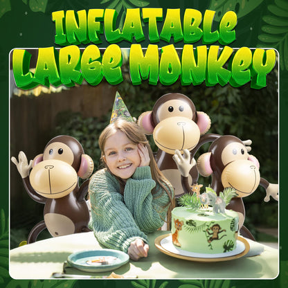 Large Inflatable Monkey (Pack of 6) 27-Inch Monkeys for Baby Shower, Safari, Jungle Themed Birthdays, Blow Up Animal Party Favors and Decorations for Kids and Toddlers
