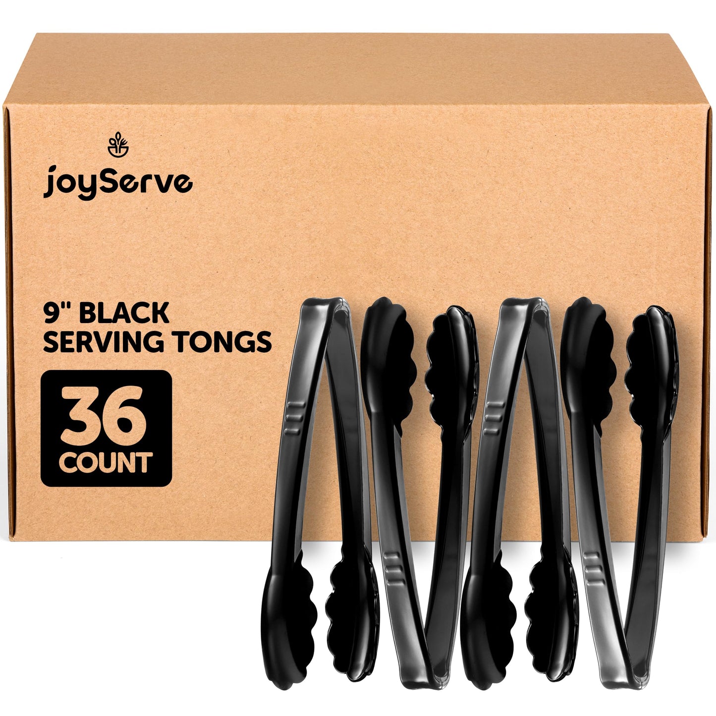 Plastic Tongs for Serving (Pack of 36) 9 Inch - Heavy-Duty Hard Plastic Reusable or Disposable Serving Tongs for Catering, Dinner Parties, Banquets, Buffets, Events, Weddings and Everyday Use, Black