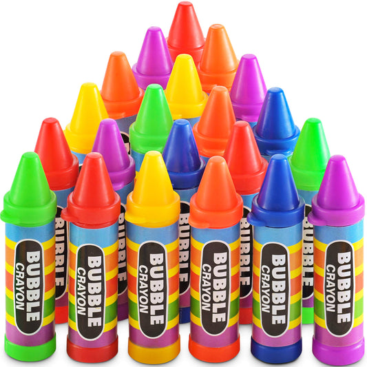 Mini Crayon Bubbles for Kids (Pack of 24) 0.5 Oz Bulk Bubbles for Kids & Bubble Wand Bottles in Assorted Crayons Shape Colors Non-Toxic Mini Party Favors, Outdoor Toys for Goodie Bags