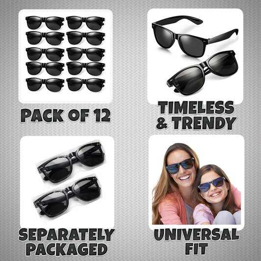 Black Sunglasses Bulk - (Pack of 48) Premium Retro Party Sunglasses for Birthdays, Weddings, Bachelorette, Bachelor, Photo Booth Prop Eyewear Shades - Adult or Kids Unisex Black Party Decorations