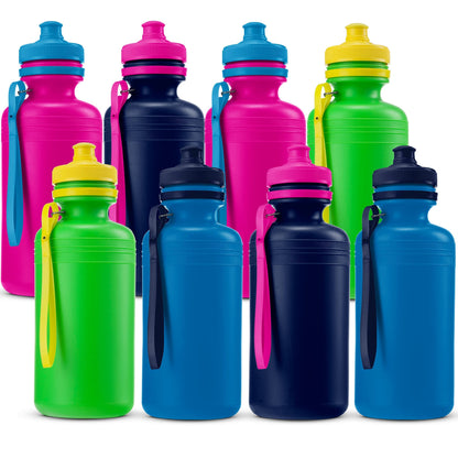 Bedwina Bulk Water Bottles For Kids - (Pack of 12) 18 Oz - 7.5 Inch BPA-Free Plastic with Pop-up Tops & Handles for Sports, Summer, Reusable Water Bottles Bulk For School