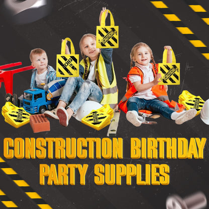 Bedwina Construction Birthday Party Supplies 12 Under Construction Party Decorations Themed Mini Non-Woven Canvas Tote Gift Bags with Handles for Kids and Goodie Bags for Boys