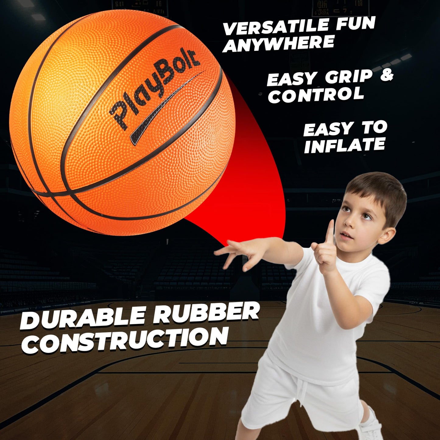 PlayBolt Size 3 Mini Basketballs (Pack of 3) - 7-Inch Premium Orange Youth Rubber Basketballs with Hand Pump for Kids, Indoor Over-The-Door Hoops, Backyard Pools, Arcade Games, Training and Practice