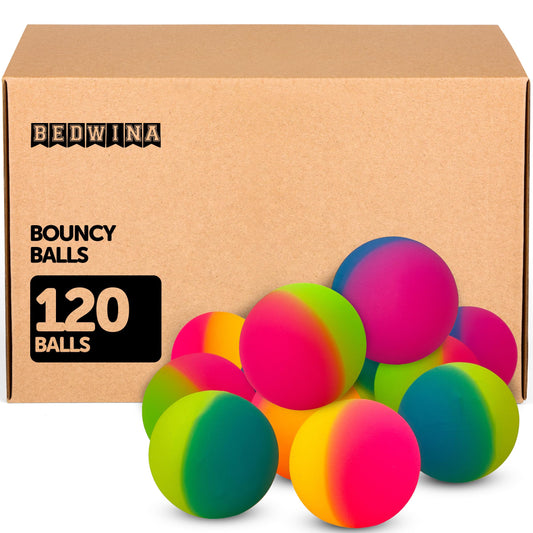 Bedwina Jumbo Super Bouncy Balls - (Bulk Case Pack of 120) 2.35 Inch Balls for Kids in Bright Assorted Multi Colors for Birthday Party Favors and Carnival Prizes
