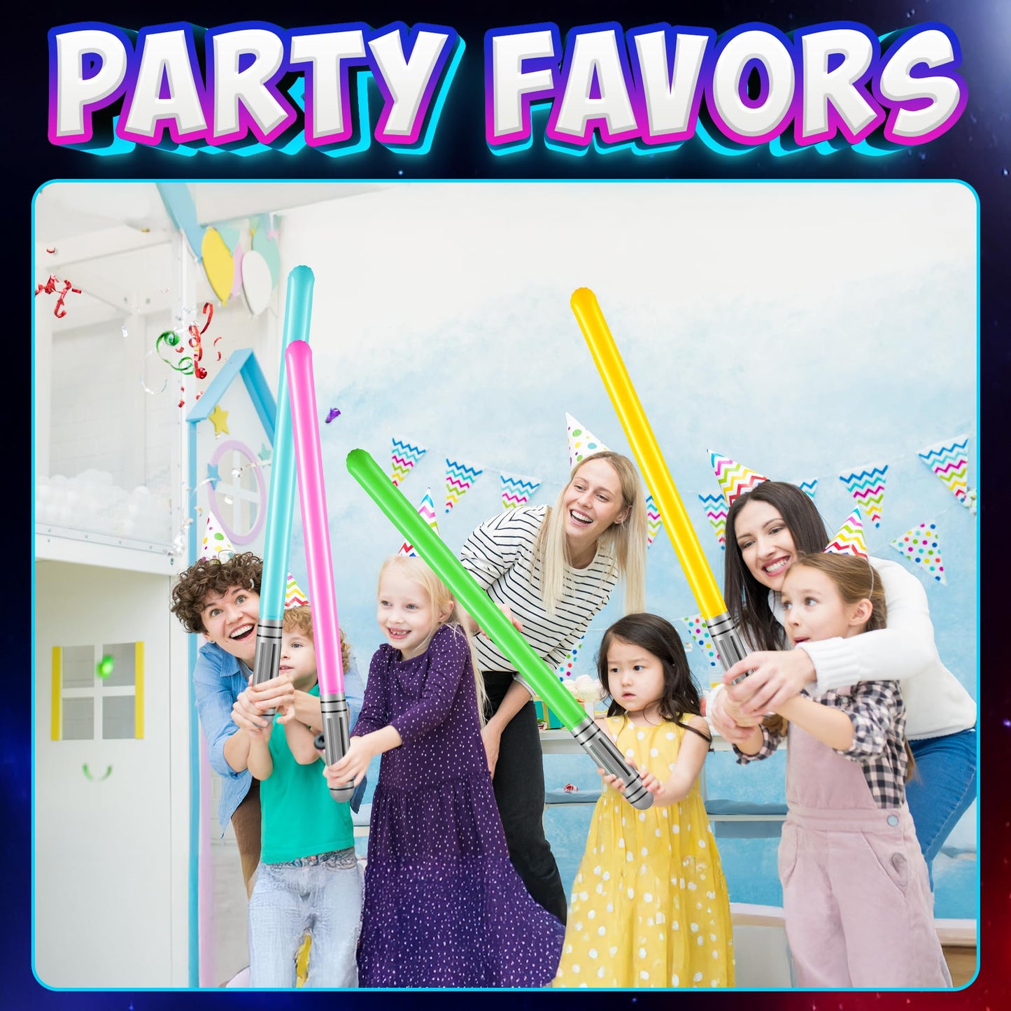 Bedwina Inflatable Light Sabers for Kids - (Pack of 12) 35-inch Neon Color Blow-Up Toy Saber Swords, Party Favors, Goodie Bags, Star Galaxy Theme Birthdays & Prize Toys