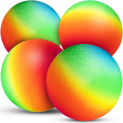 Bedwina Rainbow Playground Balls - 8.5 Inch (Pack of 4) Rubber Bouncy Colorful Inflatable Balls for Kids and Adults, Indoor and Outdoor Games, Kickball, Dodgeball, Four Square, Dodge, Recess, Handball