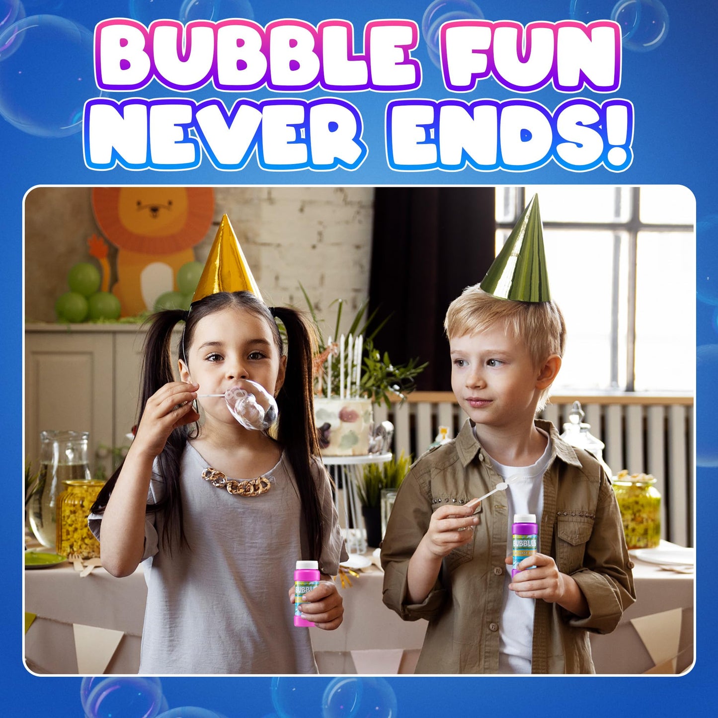 Party Bubbles for Kids - (Bulk Pack of 24) 2-oz Bubbles Bulk Solution with Bubble Wands Assorted Neon Colors for Outdoor Toys Summer Games, Birthday Party Favors, & Goodie Bags Stuffers
