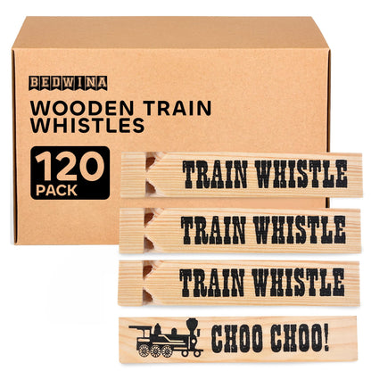 Wooden Train Whistles (Pack of 120) - Wood Train Whistle for Kids, Train Party Favors, Theme Birthday Decorations, Noisemakers, Goodie Bag Filler, Small Game Prizes, Stocking Stuffers