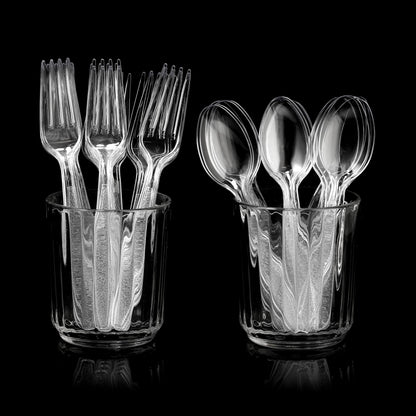 Plastic Forks and Spoons Set - (Bulk Pack 360 Pcs) Clear Plastic Cutlery Utensils Heavy Duty, 180 Forks and 180 Spoons, Silverware Sets for Party Supplies, Dinners, Take-Out, Catering, Food Services