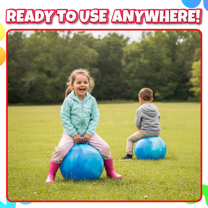 Bedwina Hopper Ball with Handle for Kids 18-inch (45cm) Bouncy Balls for Kids, Jumping Kangaroo Hippity Hop, Hopping Sit and Spin with Handle with Hand Pump, Marble Blue & White