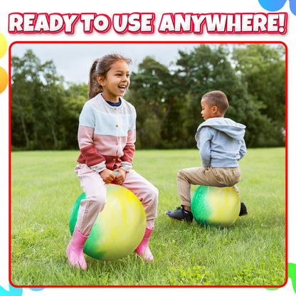 Bedwina Hopper Ball with Handle for Kids 20-inch (50cm) Bouncy Balls for Kids, Jumping Kangaroo Hippity Hop, Hopping Sit and Spin with Handle with Hand Pump, Marble Green & Yellow