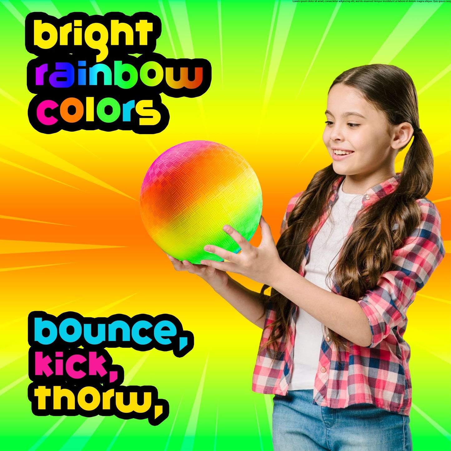 Bedwina Rainbow Playground Balls - 8.5 Inch (Pack of 4) Rubber Bouncy Colorful Inflatable Balls for Kids and Adults, Indoor and Outdoor Games, Kickball, Dodgeball, Four Square, Dodge, Recess, Handball