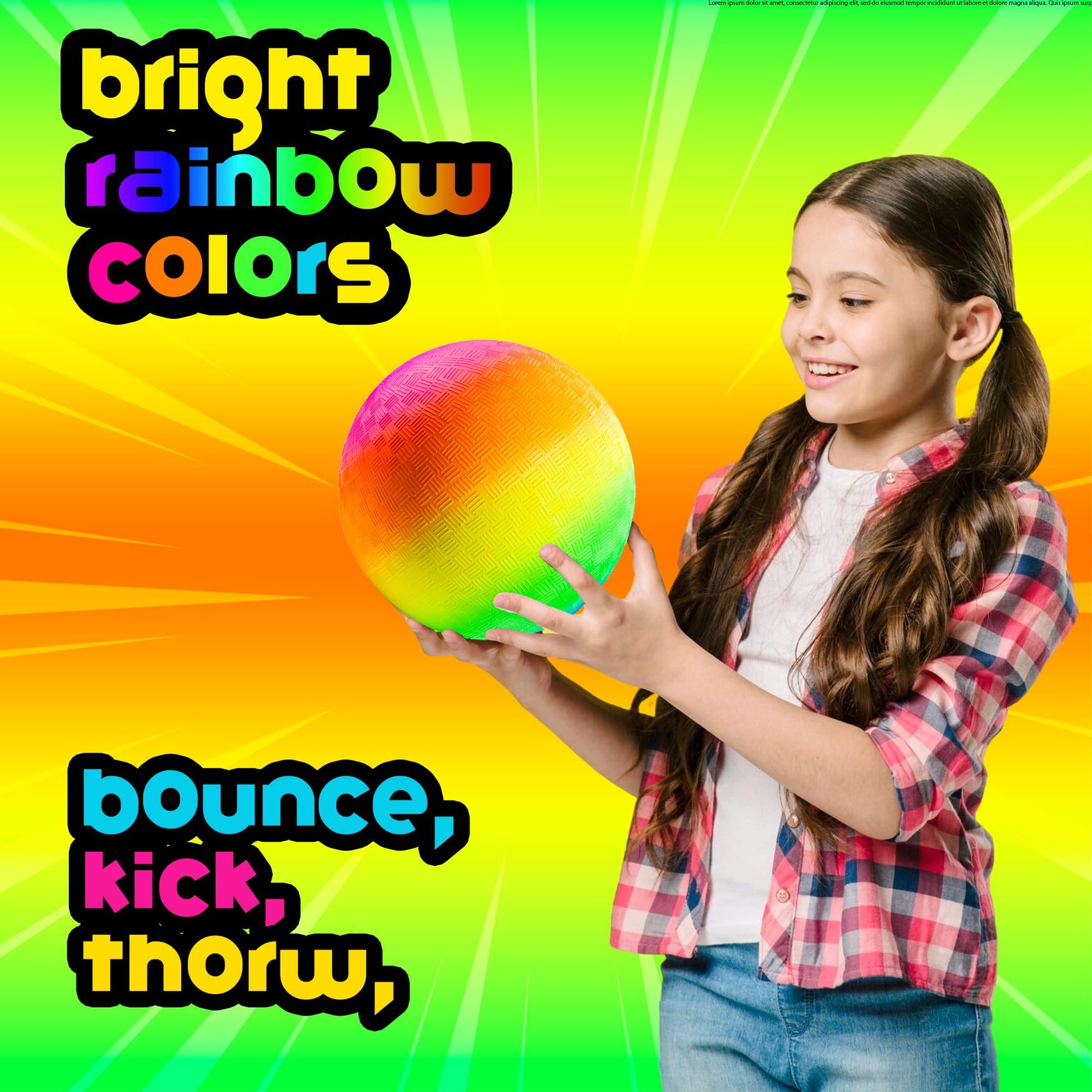 PlayBolt Rainbow Playground Ball - 8.5Inch (Pack of 1) Rubber Bouncy Inflatable Balls for Kids and Adults, Indoor and Outdoor Games, Kickball, Dodgeball, Four Square, and More