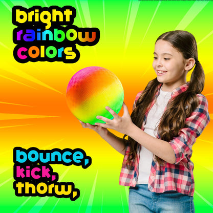 PlayBolt Rainbow Playground Ball - 8.5Inch (Pack of 1) Rubber Bouncy Inflatable Balls for Kids and Adults, Indoor and Outdoor Games, Kickball, Dodgeball, Four Square, and More