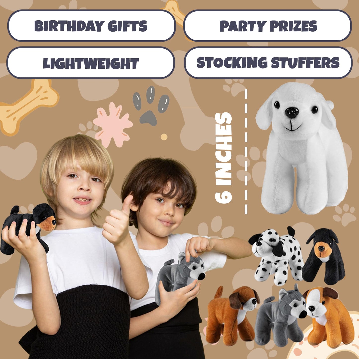 Bedwina Plush Puppy Dogs - (Pack of 36) 6 Inches Tall Stuffed Animals Bulk Assorted Puppies and Cute Stuffed Plushed Dog Puppies Assortment, Stocking Stuffers