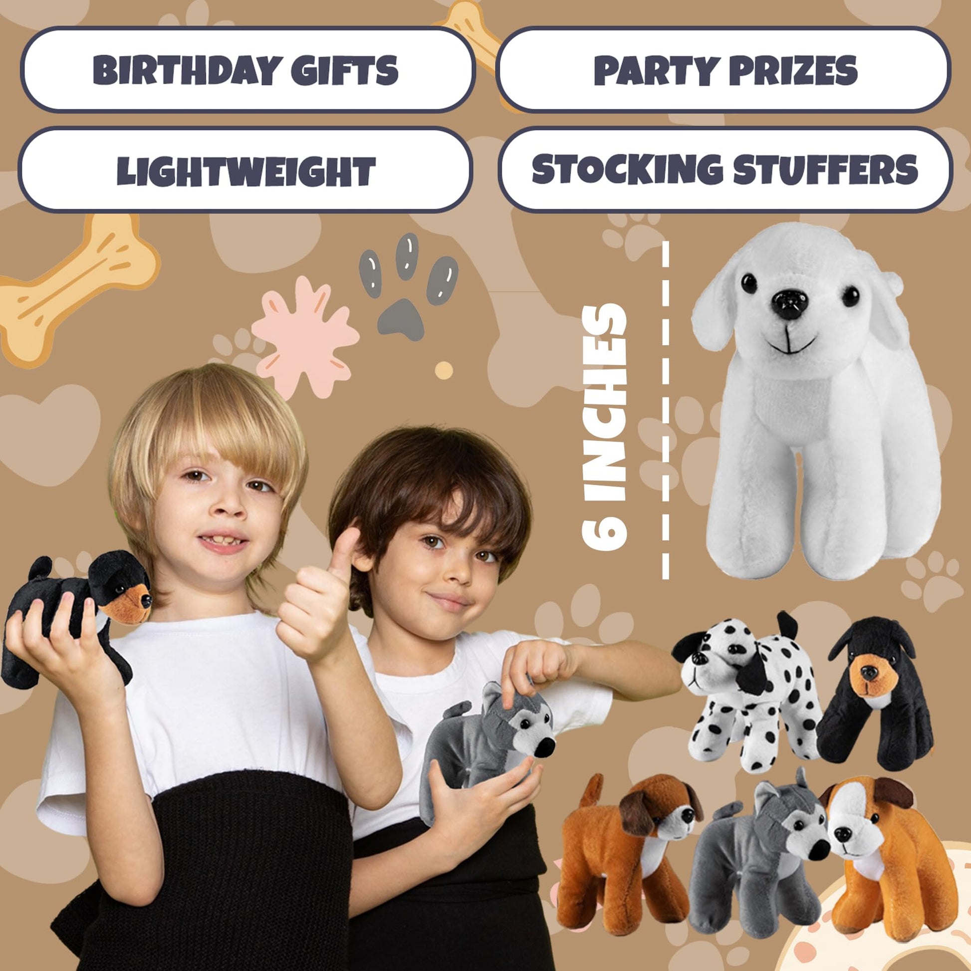 Bedwina Plush Puppy Dogs - (Pack of 36) 6 Inches Tall Stuffed Animals Bulk Assorted Puppies and Cute Stuffed Plushed Dog Puppies Assortment, Stocking Stuffers