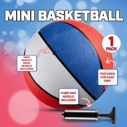 Bedwina Rubber Mini Basketball - 7 Inch, Size 3 - Mini Hoop Outdoor Kids Basketball Set for Small Hoops Indoor & Outdoor Pool Parties - Kid Birthday Gifts, Arcade Games, Red White & Blue (1-Pack)