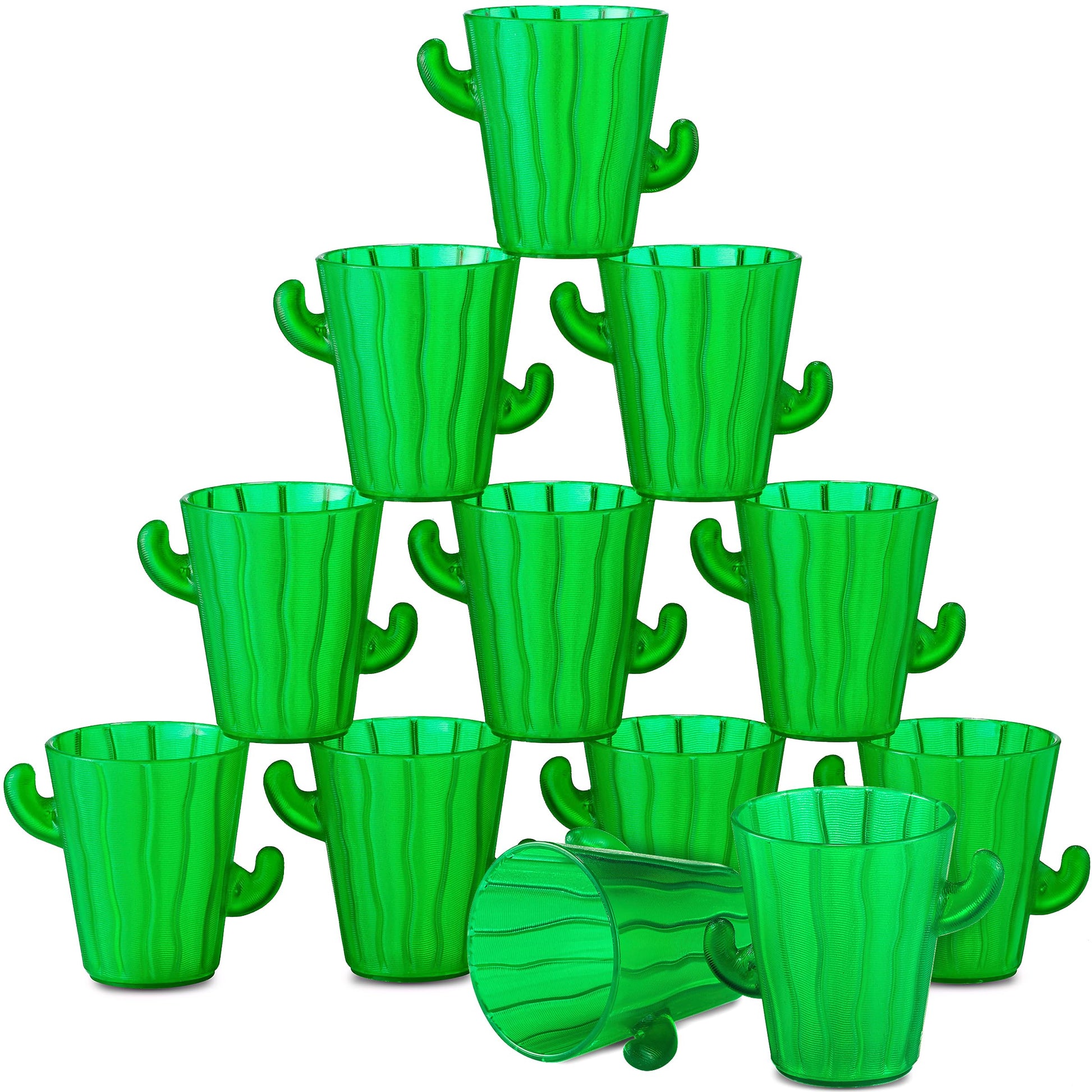 Cactus Plastic Shot Glasses - (Pack of 12) 2-Oz Shot Glasses Funny Cute Novelty Set for Bachelorette, Western, Cinco de Mayo, Tequila, Fiesta Themed Party Supplies, BPA-Free, Dishwasher-Safe, Green