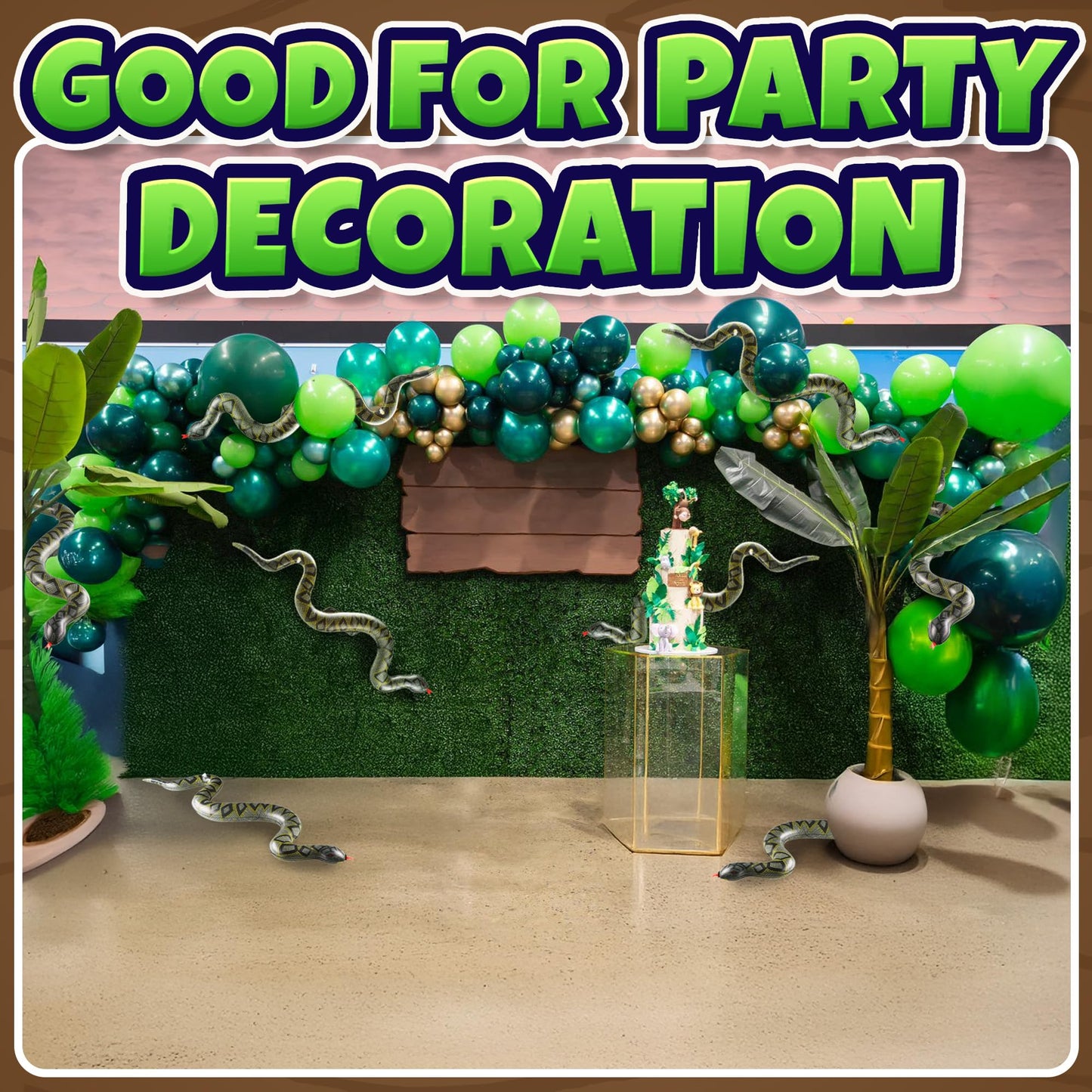 Inflatable Snakes (3 Pack) - 39 Inch Blow Up Fake Snake Decorations for Pool Toys, Jungle Party, Safari Theme, Halloween Props & Fun Kids Party Supplies