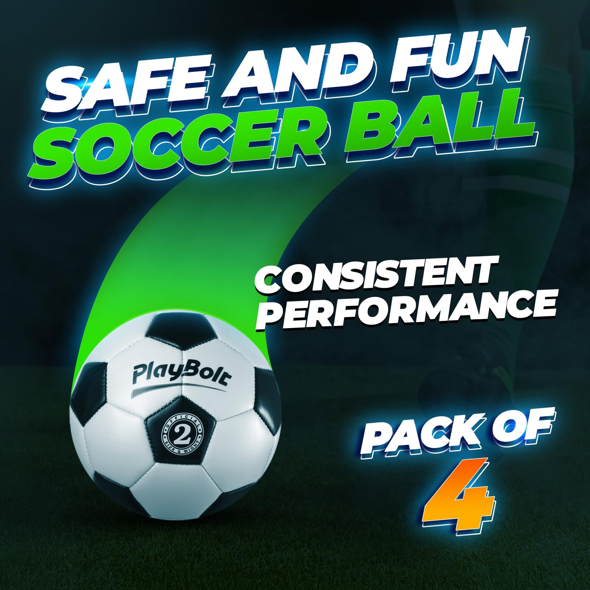 PlayBolt Soccer Ball Size 2 - Official Size Soccer Balls with Pump in Classic Black and White for Kids Youth & Toddler Sports, Indoor & Outdoor (Pack of 4)