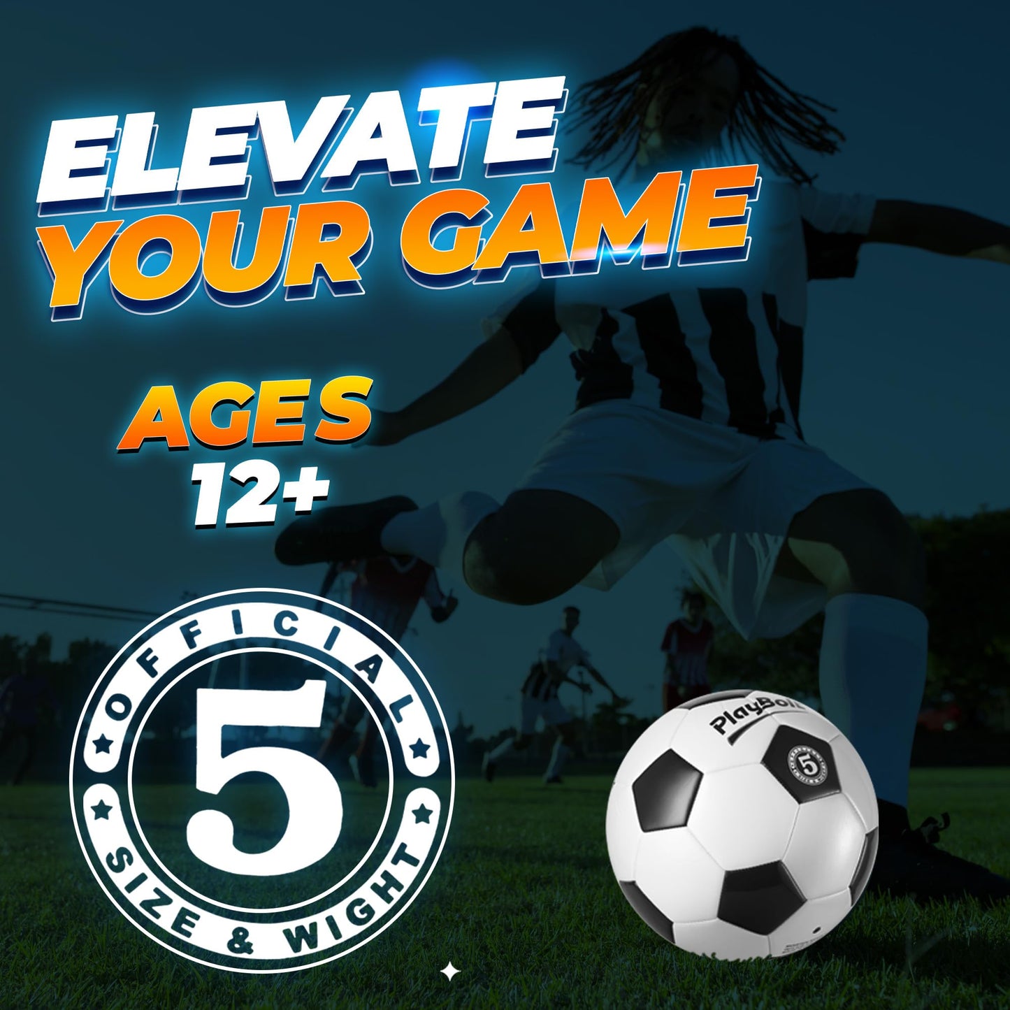 PlayBolt Soccer Ball Size 5 - Premium PVC Leather Cover - Official Size & Weight Soccer Balls with Pump - Training, Practice, Match & Game Ball for Kids, Teens & Adults (Pack of 1)