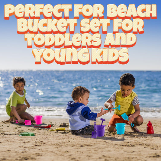 Mini 4.5-Inch Beach Buckets for Kids - (36 Pack) Sand Buckets and Shovels w/Rakes & Mesh Bags - Small Beach Pails - Sturdy Unbreakable Plastic - Beach Party Favors & Giveaways for Toddlers Ages 3-6