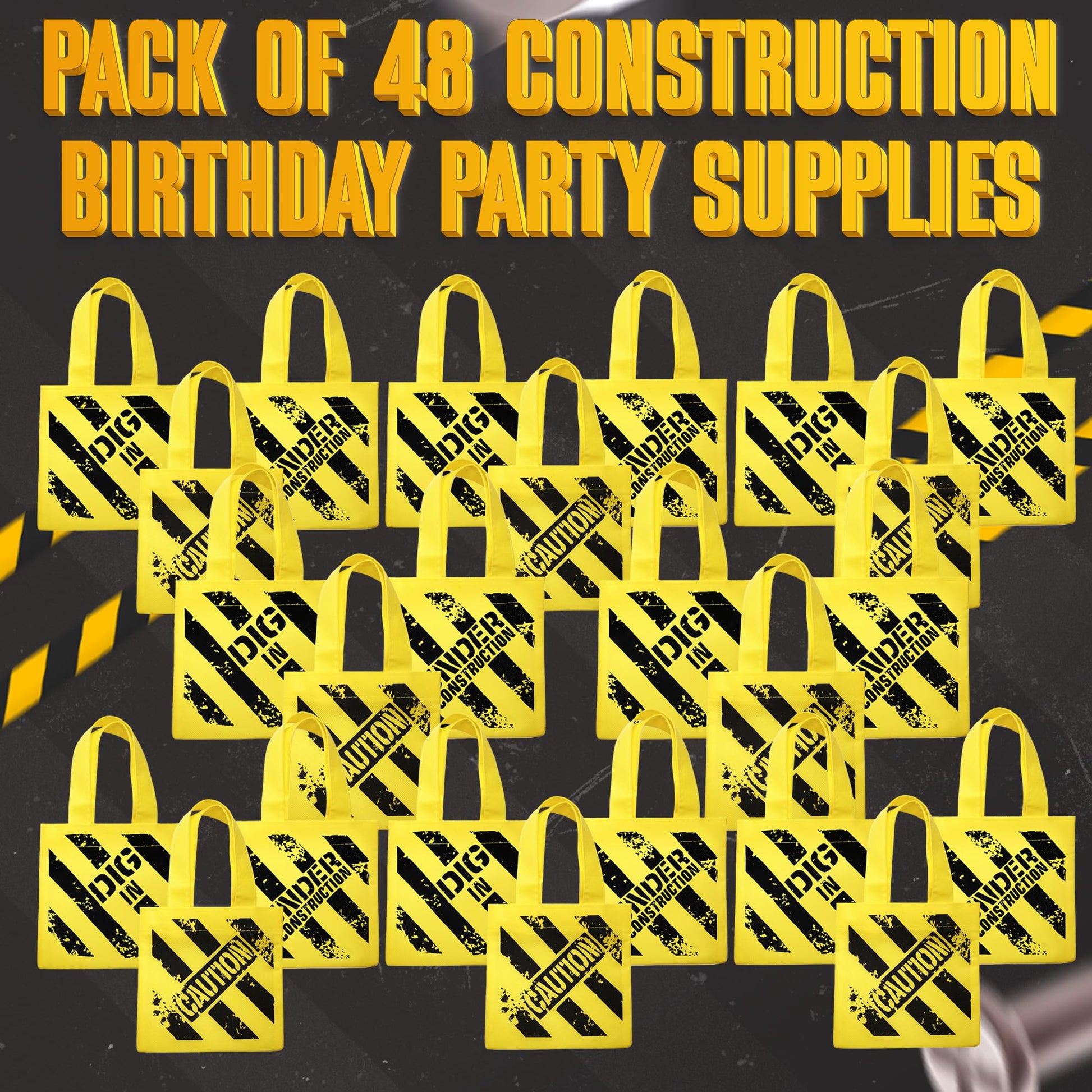 Construction Birthday Party Supplies 48 Under Construction Party Decorations Themed Mini Non-Woven Canvas Tote Gift Bags with Handles for Kids and Goodie Bags for Boys
