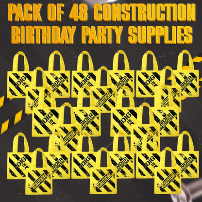 Construction Birthday Party Supplies 48 Under Construction Party Decorations Themed Mini Non-Woven Canvas Tote Gift Bags with Handles for Kids and Goodie Bags for Boys