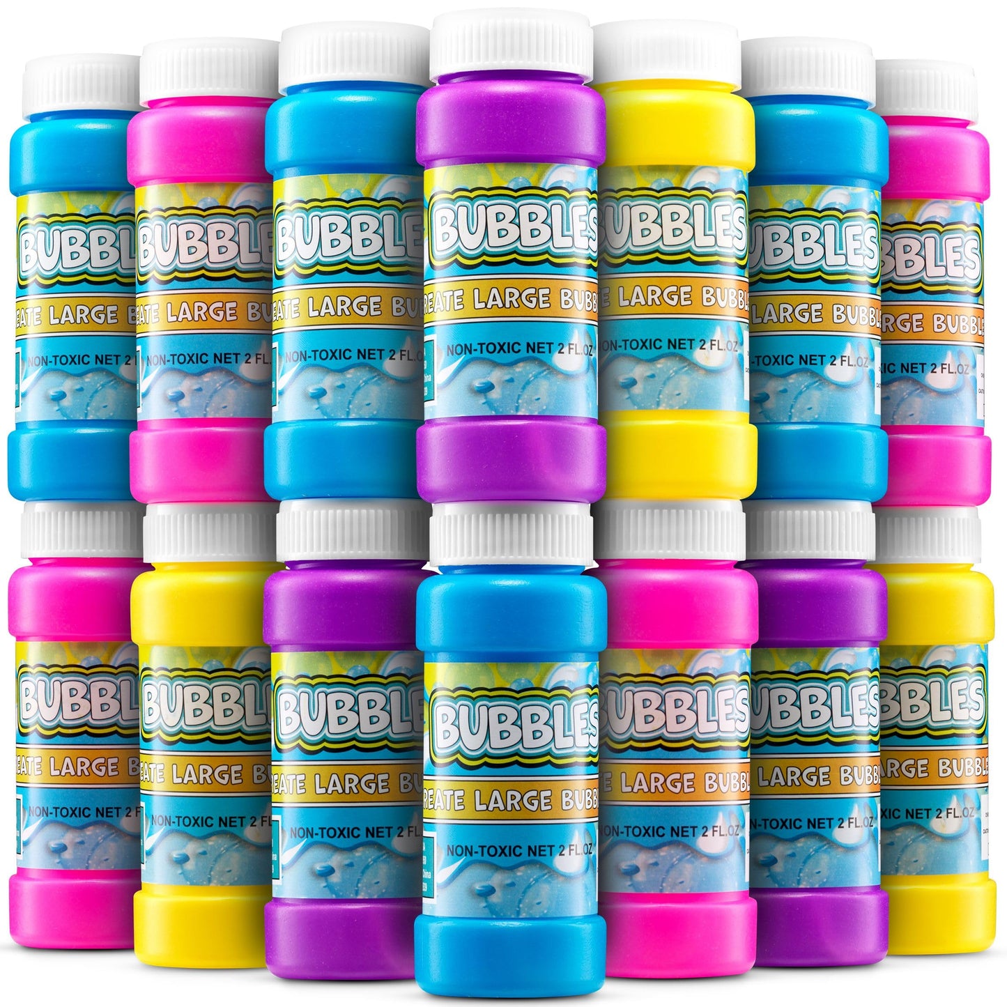 Party Bubbles for Kids - (Bulk Pack of 24) 2-oz Bubbles Bulk Solution with Bubble Wands Assorted Neon Colors for Outdoor Toys Summer Games, Birthday Party Favors, & Goodie Bags Stuffers
