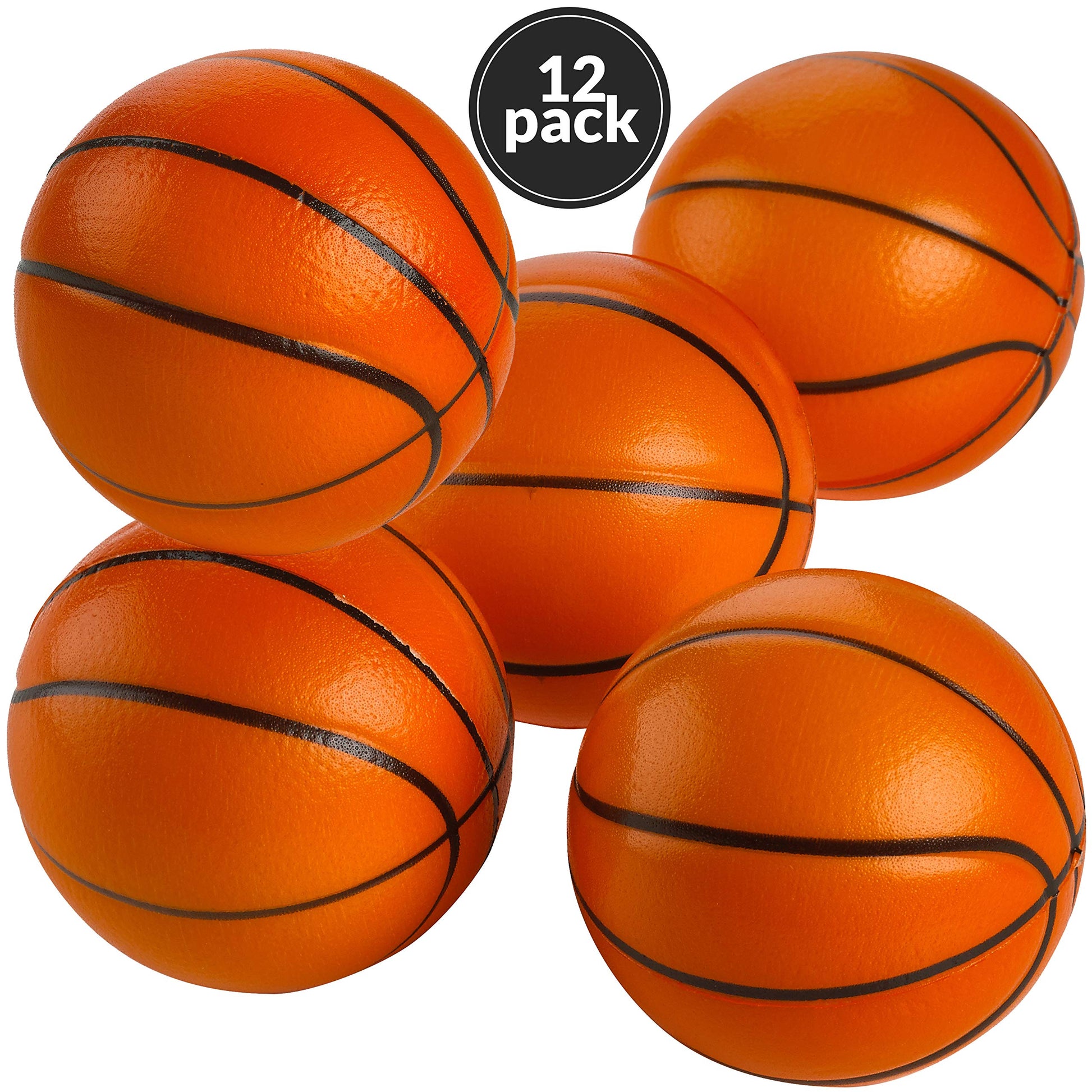 Mini Basketball Stress Balls - (Pack of 12) 2.5 Inch Small Soft Foam Squeeze Ball for Kids, Sports Theme Party Favor Toys Birthday Party Game, Stress & Anxiety Relief Squeeze Balls, Stocking Stuffers