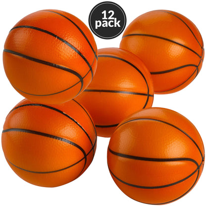 Mini Basketball Stress Balls - (Pack of 12) 2.5 Inch Small Soft Foam Squeeze Ball for Kids, Sports Theme Party Favor Toys Birthday Party Game, Stress & Anxiety Relief Squeeze Balls, Stocking Stuffers