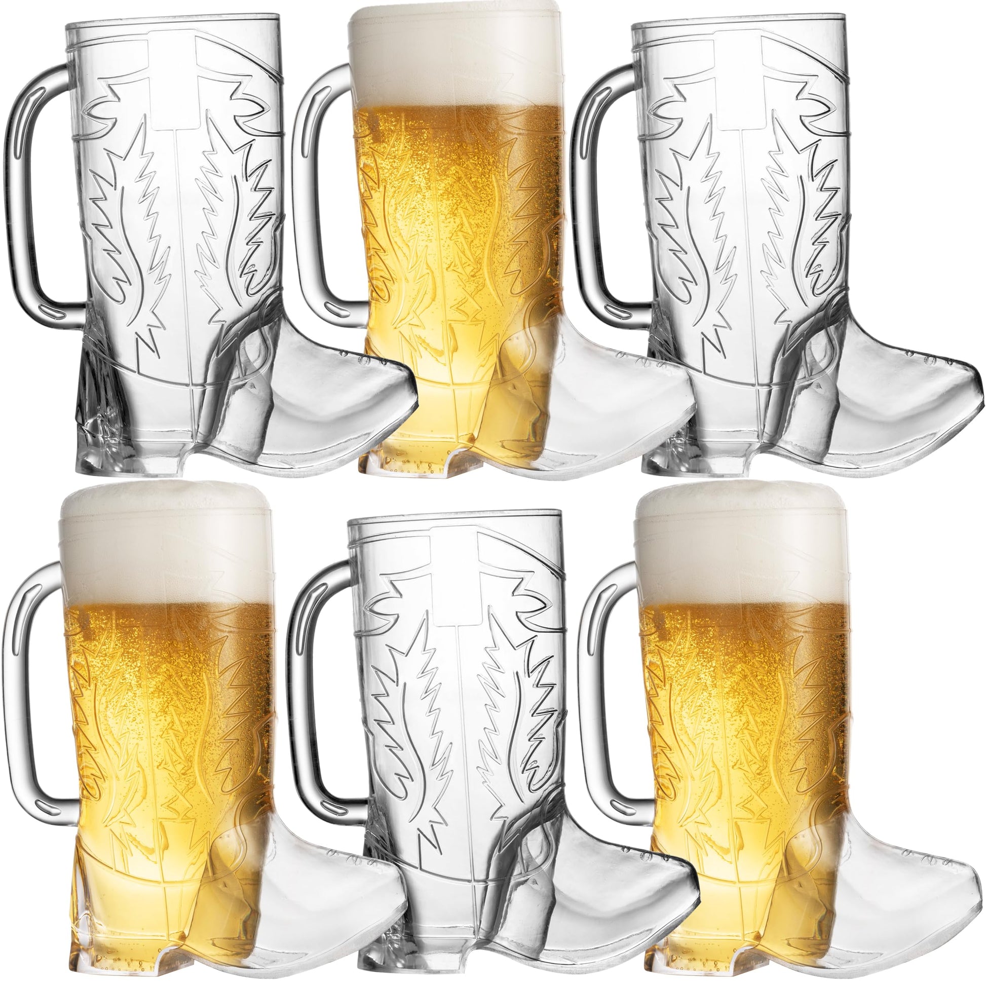 JoyServe Cowboy Boot Cups - (Pack of 6) 17oz Cowboy and Cowgirl Drink Mugs, Reusable BPA-Free Plastic Mug with Handle for Western Themed Rodeo Birthday Party Decorations and Supplies