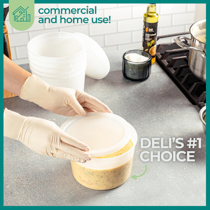 JoyServe 64 oz Food Storage Containers with Lids (Case Pack of 36 Sets), Half Gallon Round Plastic Deli Container with Leak-Proof Lid, BPA-Free, Freezer, Dishwasher & Microwave Safe