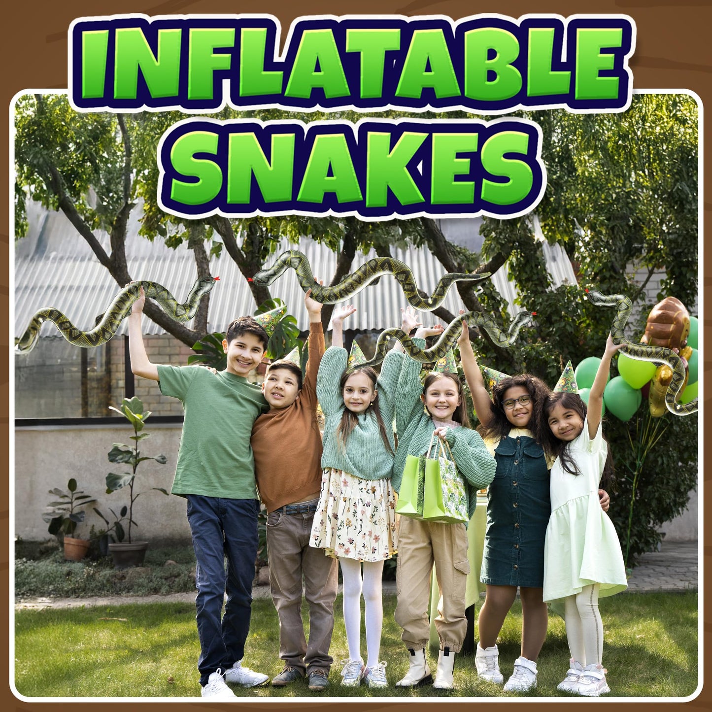 Inflatable Snakes (3 Pack) - 39 Inch Blow Up Fake Snake Decorations for Pool Toys, Jungle Party, Safari Theme, Halloween Props & Fun Kids Party Supplies