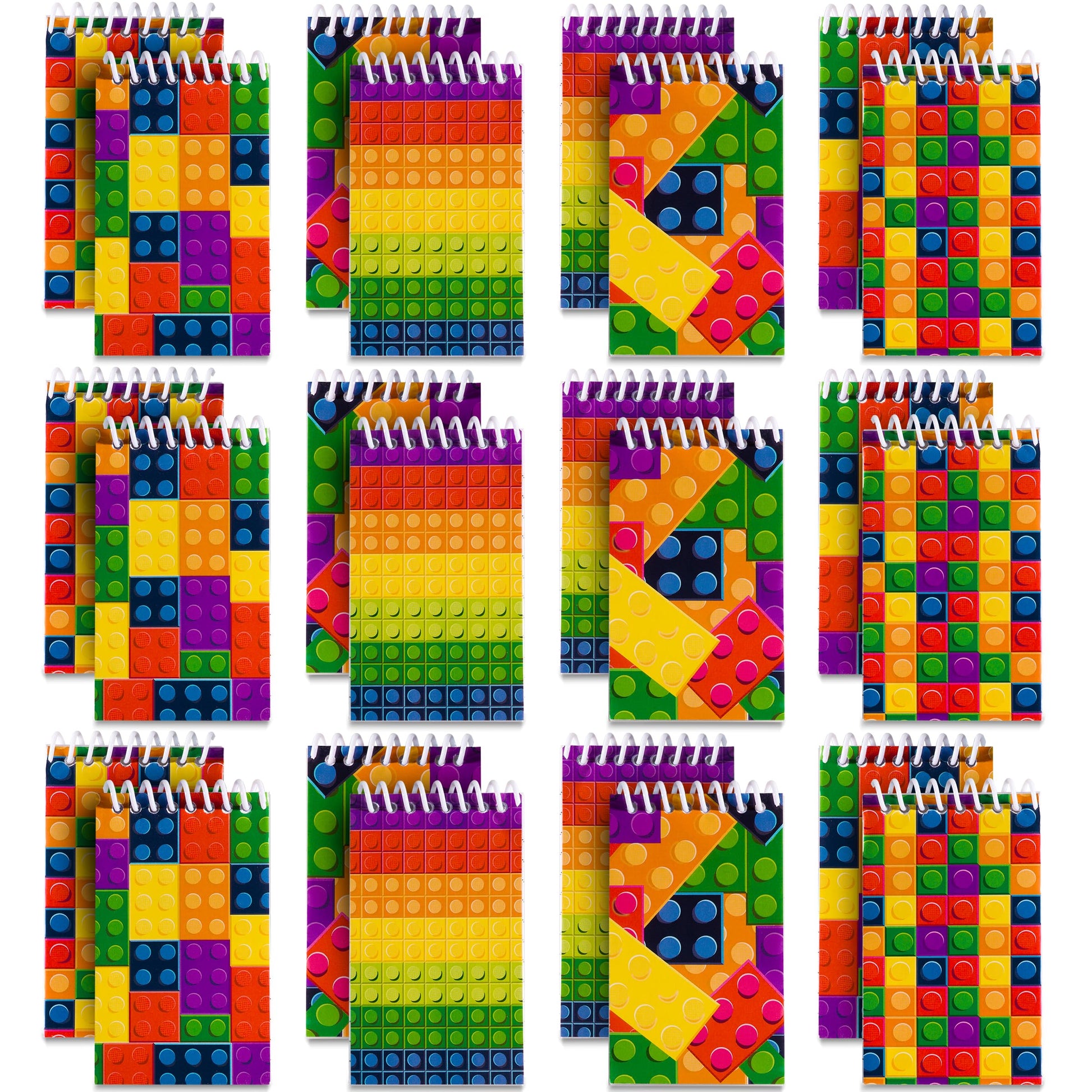 Mini Building Block Notebooks (Bulk of 64) Spiral Notepads In Assorted Brick Styles, Mini Notebook For Kids Pocket Size, For Birthday Party Favors, Goodie Bag Stuffers, Children Classroom Rewards