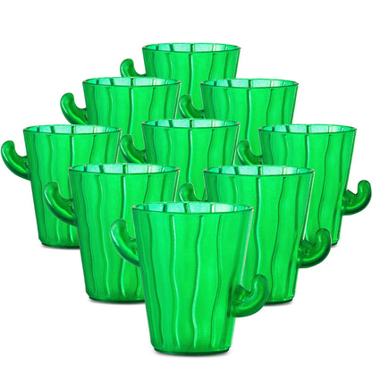 Cactus Plastic Shot Glasses - (Pack of 12) 2-Oz Shot Glasses Funny Cute Novelty Set for Bachelorette, Western, Cinco de Mayo, Tequila, Fiesta Themed Party Supplies, BPA-Free, Dishwasher-Safe, Green
