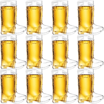 Cowboy Boot Shot Glasses - (Dozen Pack of 12) Mini Reusable and Disposable Clear Plastic Shot Glass Cups for Themed Birthday Parties Decorations and Cowboy Bachelorette Party Favors, Holds 1-Oz