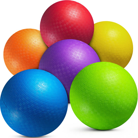 Playbolt 7-inch Dodgeballs For Kids & Adults (6 Pack) - Rubber Kickball Playground Four Square Balls With Pump - Colorful Indoor Or Outdoor Play Sports Balls For School PE Class, Recess, Backyard Game