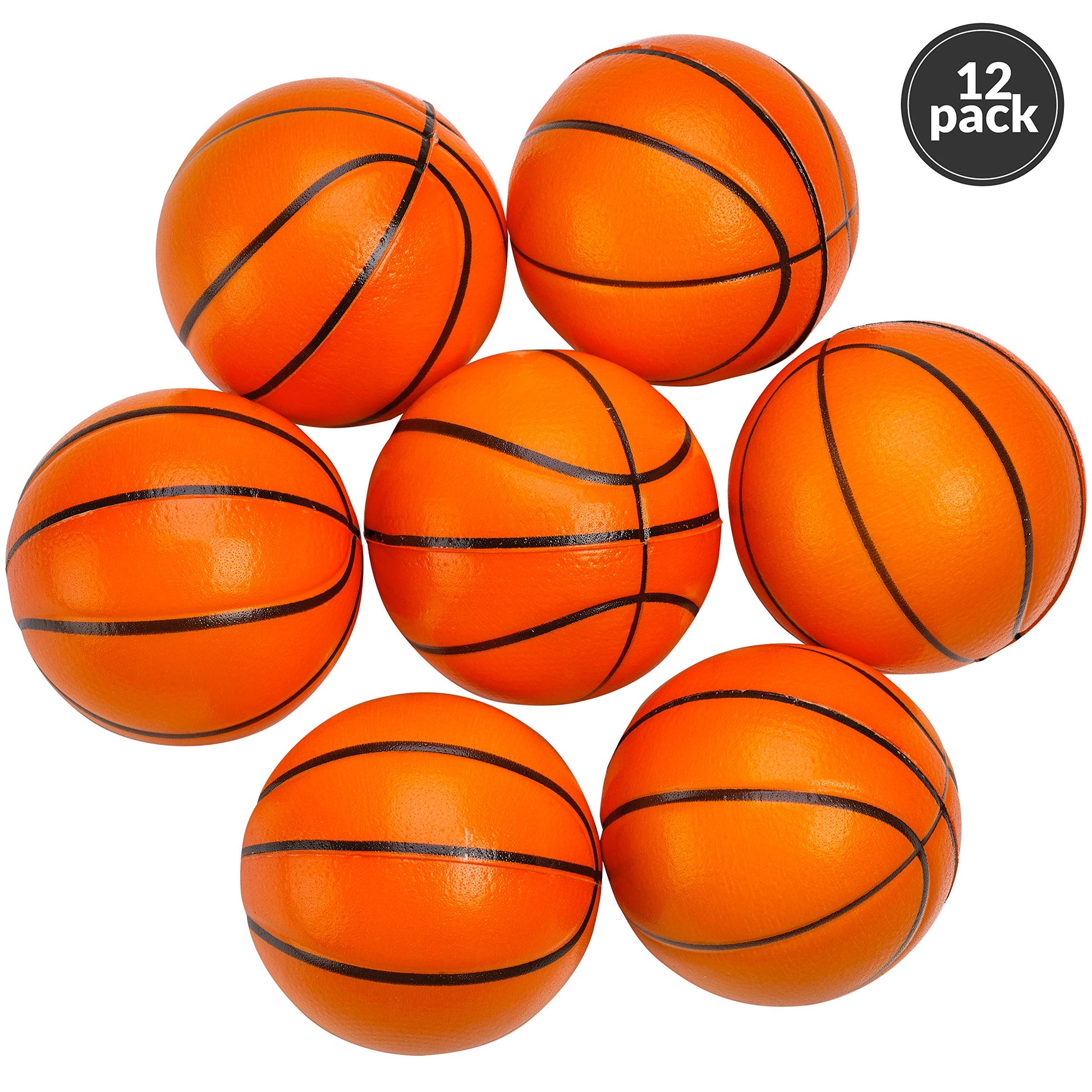 Mini Basketball Stress Balls - (Pack of 12) 2.5 Inch Small Soft Foam Squeeze Ball for Kids, Sports Theme Party Favor Toys Birthday Party Game, Stress & Anxiety Relief Squeeze Balls, Stocking Stuffers