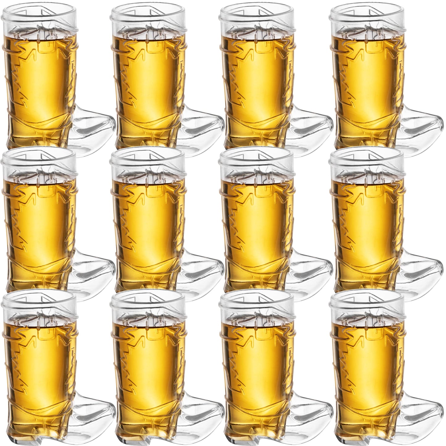Cowboy Boot Shot Glasses - (Dozen Pack of 12) Mini Reusable and Disposable Clear Plastic Shot Glass Cups for Themed Birthday Parties Decorations and Cowboy Bachelorette Party Favors, Holds 1-Oz