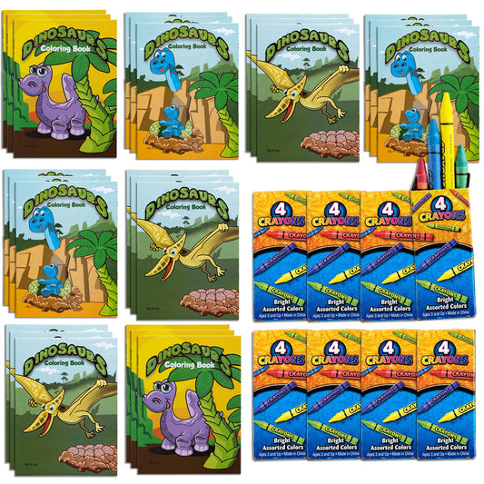 Mini Dinosaur Coloring Books For Kids - 24 Pcs Cute Coloring Book with 8 Packs Crayons Dinosaur Party Favors Coloring Book, Great For Dinosaur Birthday Party Favors Kids Activity Book Travel Activity