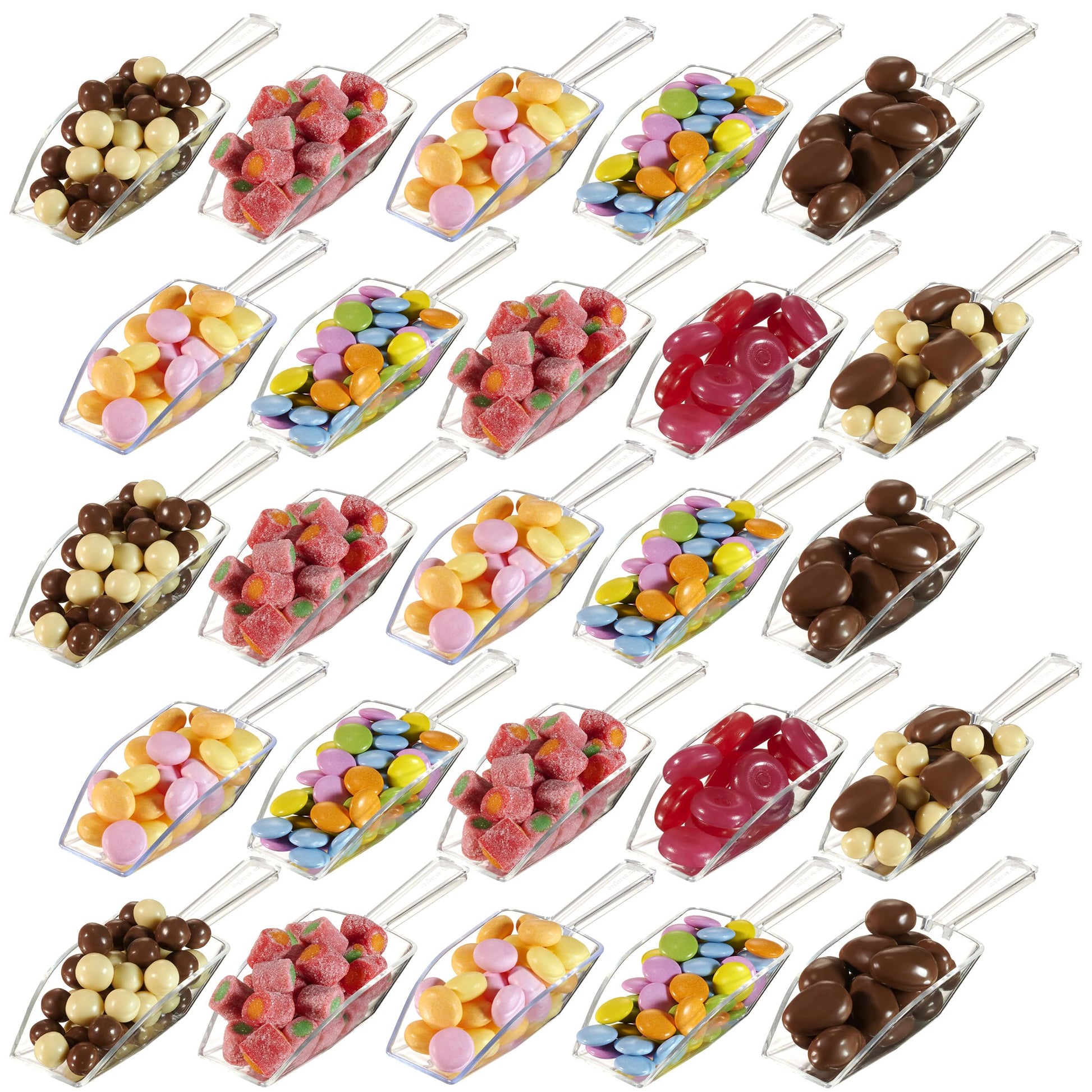 72-Mini Clear Acrylic Plastic Scoops for Candy - Ice Cream Bar, Jars, Containers, Coffee, Flour, Dessert Toppings, Buffets, Kitchen, Weddings, Parties & Concessions, Candy Buffet, 5.5" Candy Scoops