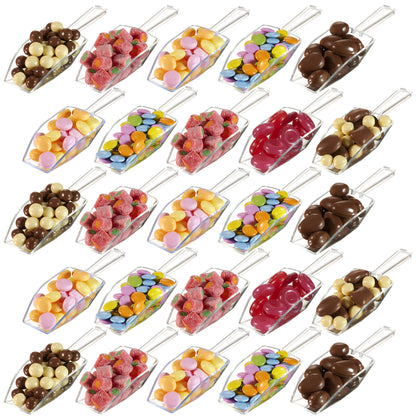 72-Mini Clear Acrylic Plastic Scoops for Candy - Ice Cream Bar, Jars, Containers, Coffee, Flour, Dessert Toppings, Buffets, Kitchen, Weddings, Parties & Concessions, Candy Buffet, 5.5" Candy Scoops
