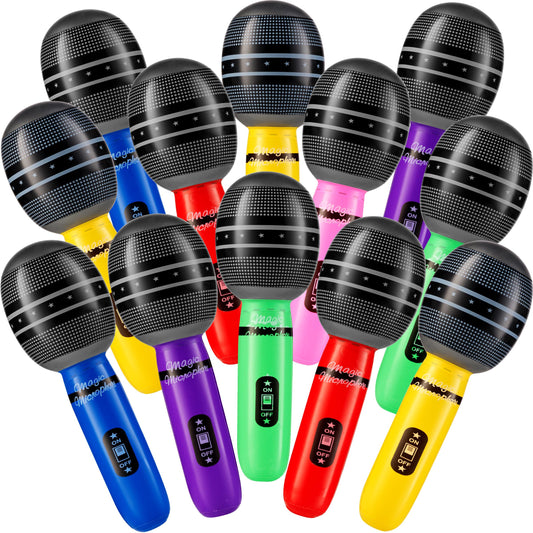 Inflatable Microphones for Parties - (Pack of 72) 10-inch Neon Colors Blow Up Microphone for Kids & Adults, Party Favors, Giveaways, DJ-Props, Photo-Booth, Birthdays, Dance, Sing, Concert Decorations