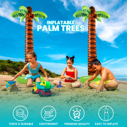 Bedwina Inflatable Palm Tree with Hand Pump - Pack of 2 Large 5.5 Ft Blow Up Palm Tree for Luau Party Decorations, Hawaiian Tropical Birthday Party